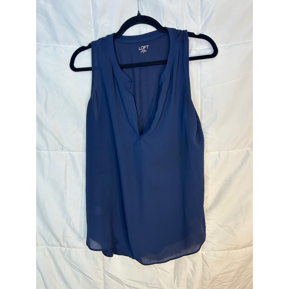 LOFT Outlet Navy Blue Sleeveless V Neck Blouse Top Womens Size M‎